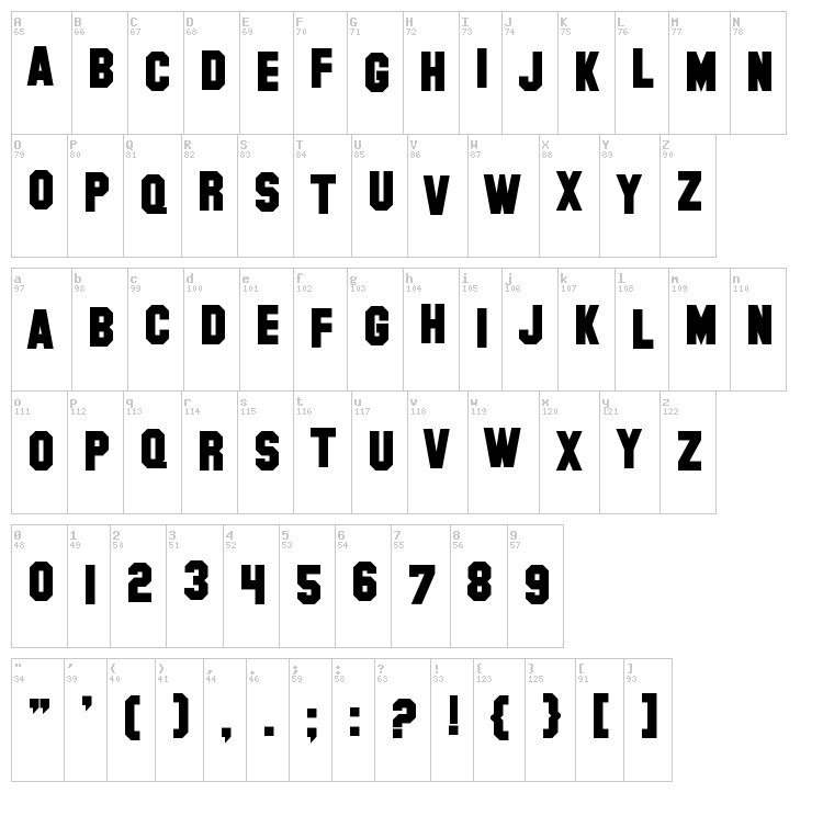 SF Hollywood Hills font map